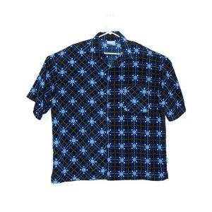 Forte Bleu Mens‎ Shirt XL, Blue With Squares And Yellow Lines, Button Front